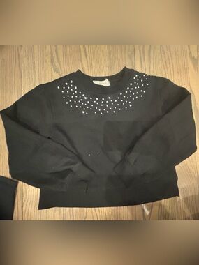 Between Girls Black Sweater Size 7 Long Sleeve Gem Collar Dressy Top